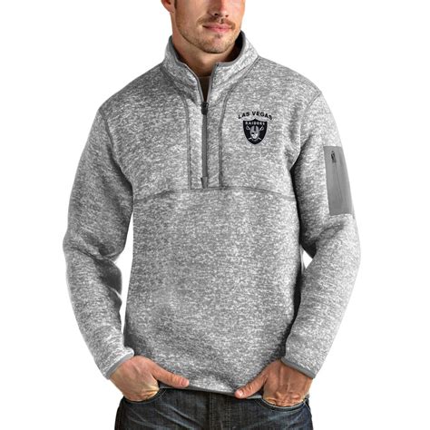 Mens Las Vegas Raiders Antigua Heather Gray Fortune Quarter Zip