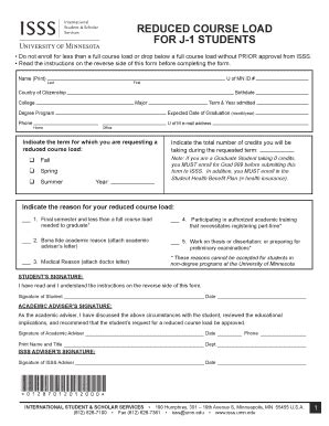 Fillable Online Isss Umn Reduced Course Load Form International