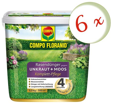 6 x COMPO FloranidÂ RasendÃ¼nger gegen Unkraut Moos Komplettpflege