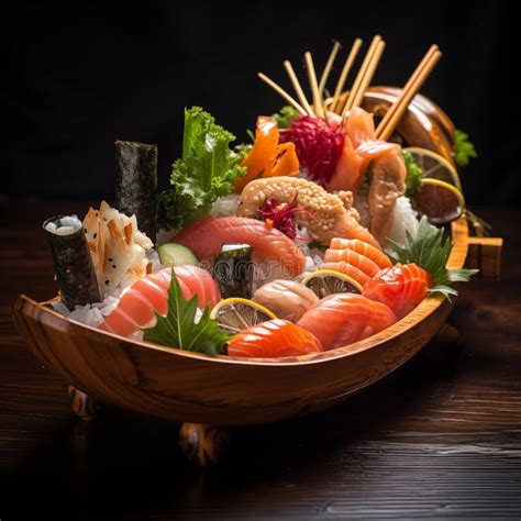 A Sushi Boat Is A Special Plate Used In Japanese Restaurants Stock