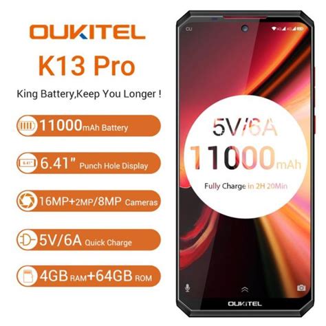 OUKITEL K13 Pro Android 9.0 Mobile Phone 6.41" 19.5:9 Screen 4G RAM SALESPhoneSep.com