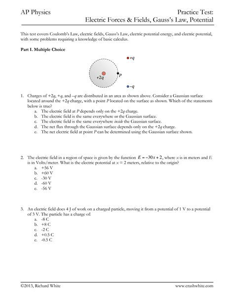 Solution 1 Practice Test 8 Electric Forces Fields Gausss Law Potential