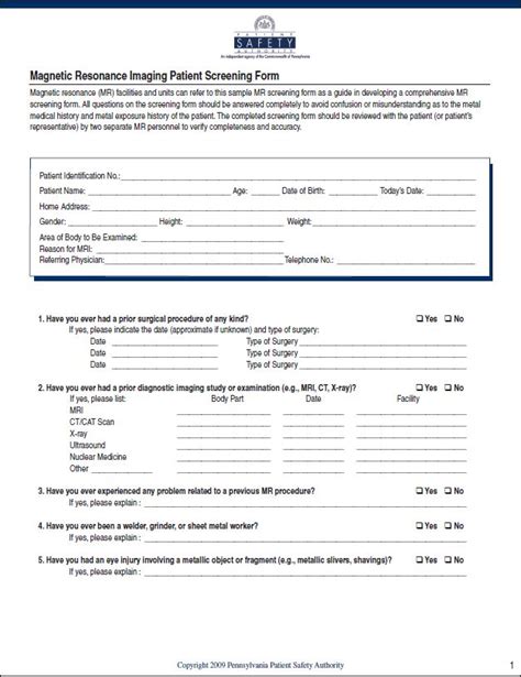 Magnetic Resonance Imaging Patient Screening Form Patient Safety Topic