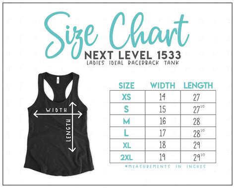 Next Level 1533 Size Chart Next Level Ideal Racerback Tank Size Chart Next Level Tank Top Size