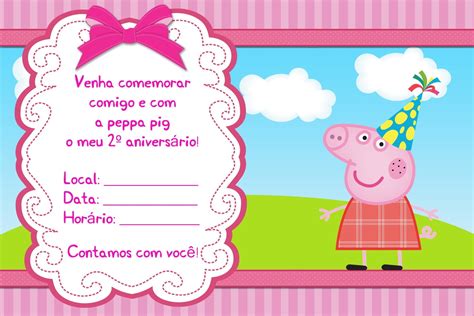 Convite Peppa Pig modelos para editar e imprimir grátis Festa Free