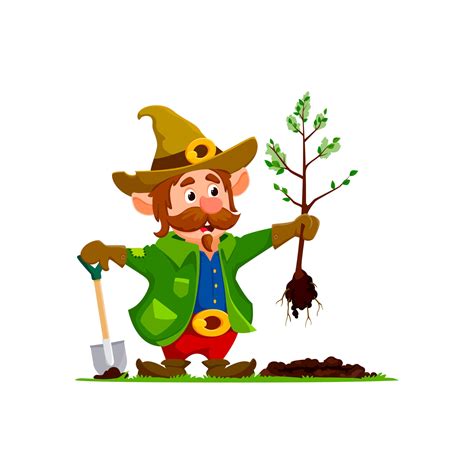 Cartoon gnome planting tree in garden 37908166 Vector Art at Vecteezy