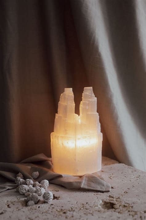 Selenite Twin Tower Lamp Table Light Crystal Purification Decoration