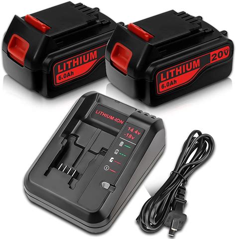 2Pack 20 Volt 6 0Ah LBXR20 Replacement Battery And Charger Compatible