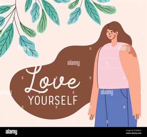 Love Yourself Vitiligo Woman Cartoon With Leaves Vector Design Stock