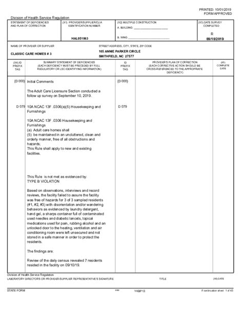 Fillable Online Statement Of Deficiencies And Plan Of Correction