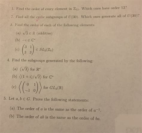 Solved 1 Find The Order Of Every Element In Z12 Which Ones