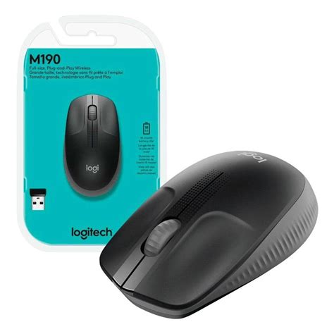 Mouse Sem Fio Full Size USB 1000 DPI Cinza M190 Logitech Papelaria