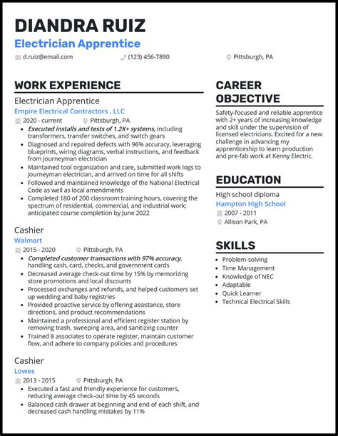 Electrical Apprentice Resume Examples Templates