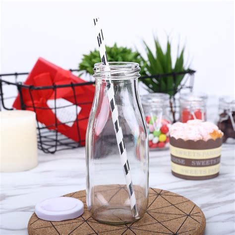 12 Pack 11 Oz Clear Glass Favor Milk Bottles With Lids Small Milk Bottles Glass Milk Bottles