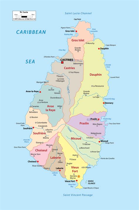 Large Political And Administrative Map Of Saint Lucia With Cities And