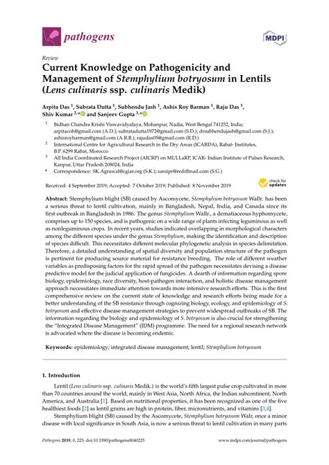 PDF Current Knowledge On Pathogenicity And Management Of Stemphylium