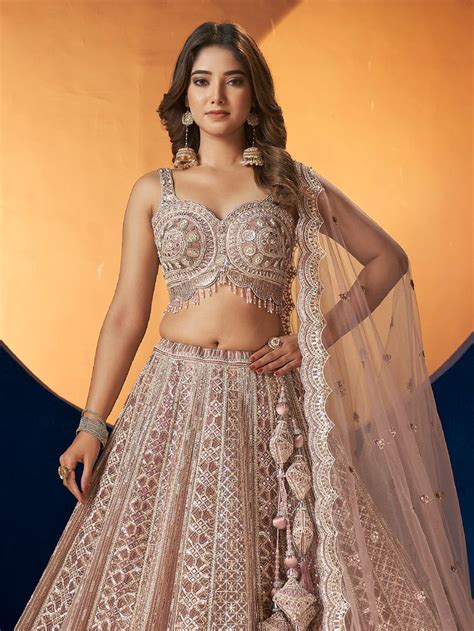 Dusty Pink Net Hand Work Umbrella Lehenga Choli VJV Now India In