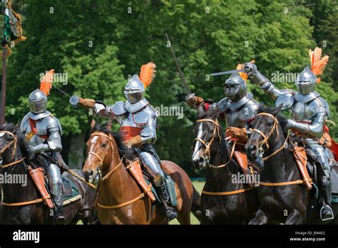 English Civil War Knights On Horseback With Swords At A Sealed Knot