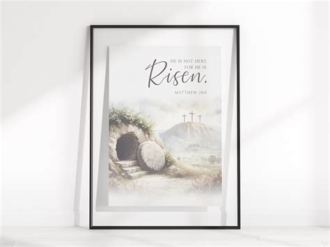 Jesus Empty Tomb Bible Verse Wall Art Poster/cavnas, Matthew 28:6 He is ...