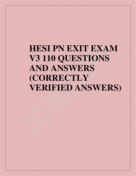 HESI PN EXIT EXAM V3 110 QUESTIONS AND ANSWER S Exam Teaching Plan