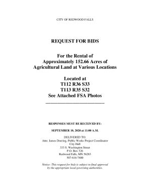 Fillable Online Request For Bids For The Rental Of Approximately