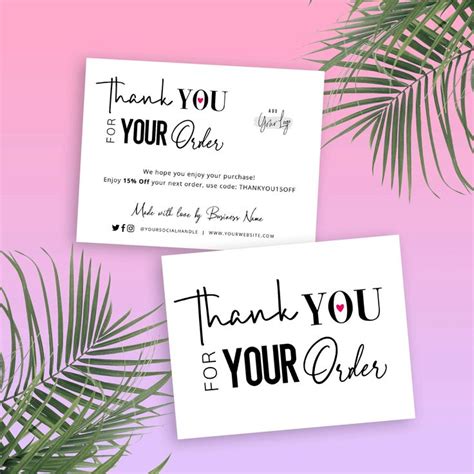 Thank You for Your Order Template, Editable Thank You Note Cards ...