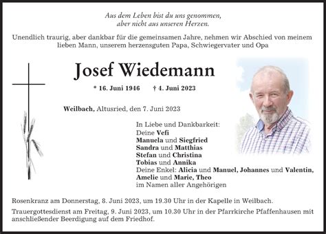 Traueranzeigen Von Josef Wiedemann Allg Uer Zeitung