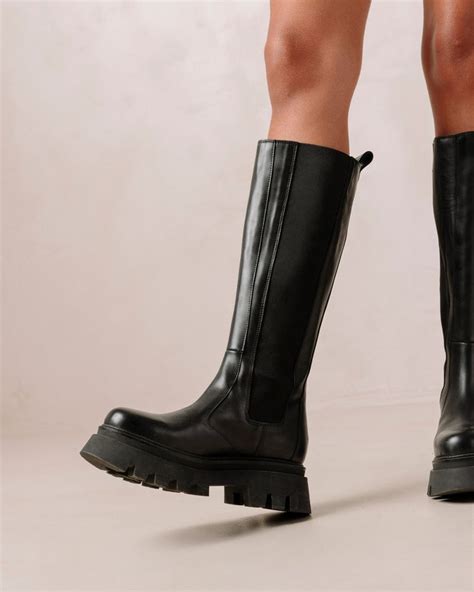 Go Getter Black ALOHAS Black Leather Riding Boots Black Leather