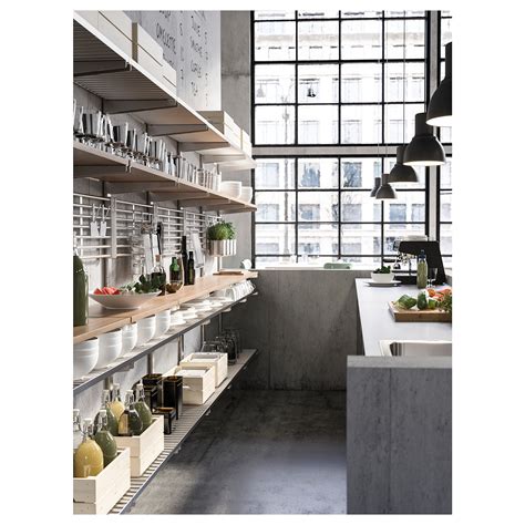 KUNGSFORS Suspension rail with shelf/wll grid, stainless steel, ash ...