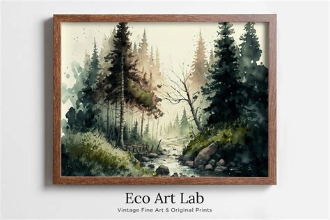 Watercolor Forest Landscape Printable. Printable Wall Art. Digital Art. Green Forest Trees ...