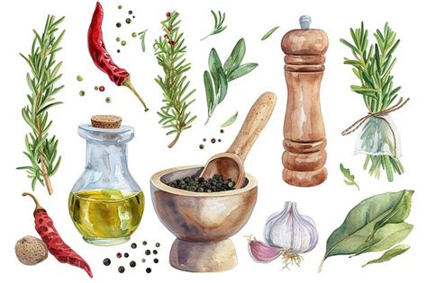 Vector Hand Drawn Set With Culinary Herbs And Spices Sketch