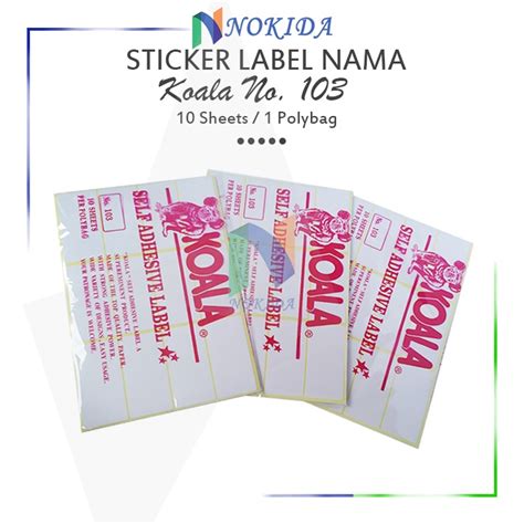 Jual Nokida Stiker Label Nama Koala No 103 10 Lembar Tempelan Lebel