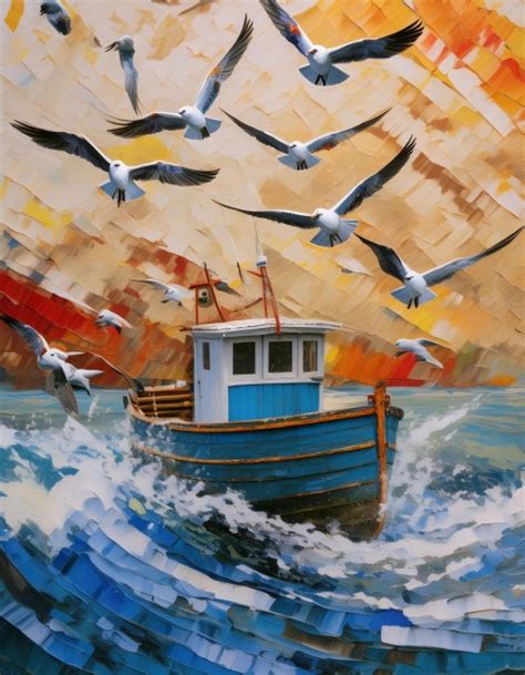 Fishing Boat And Seagulls Art Free Stock Photo - Public Domain Pictures