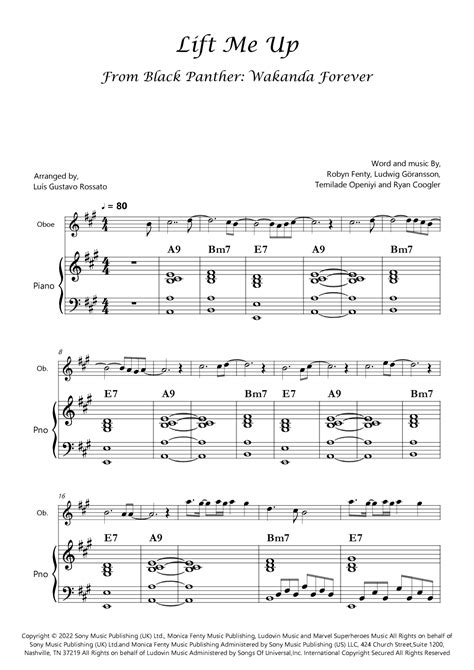 Lift Me Up Arr Luís Gustavo Rossato By Rihanna Sheet Music For Oboe And Piano At Sheet Music