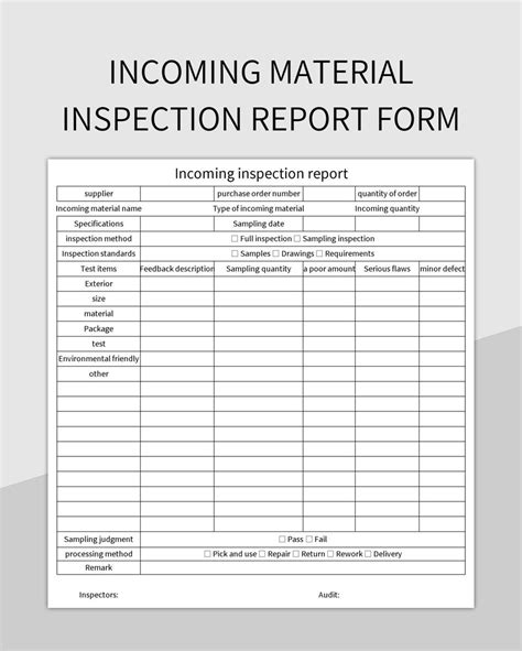 Incoming Material Inspection Report Form Excel Template And Google