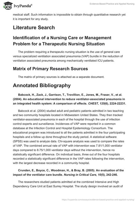 Evidence Based Practice And Applied Nursing 2339 Words Research