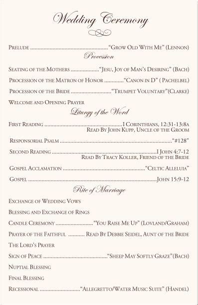 Catholic Wedding Ceremony Program Template With Mass DocTemplates