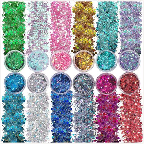 Holographic Chunky Face Body Glitter 12 Colors 1 Glitter Glue 2 Brush For Hair Face Nail