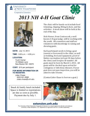 Fillable Online Extension Unh 2013 NH 4 H Goat Clinic Cooperative