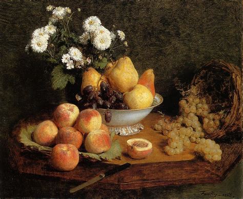 Flowers And Fruit On A Table Painting Henri Fantin Latour Oil