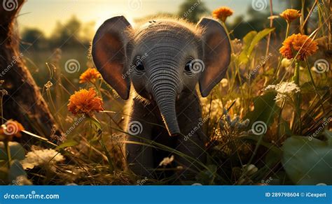 Baby elephant at sunset stock photo. Image of sunset - 289798604