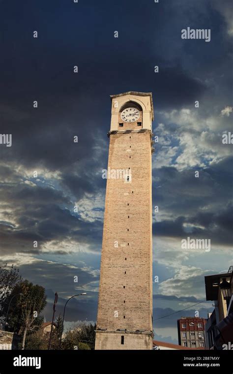 Old Clock Tower With Blue And Clouds Sky In Adana Turkey Historical