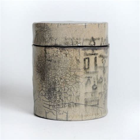 READY TO SHIP Unique Ceramic Raku Fired Lidded Cylindrical Vessel Jar