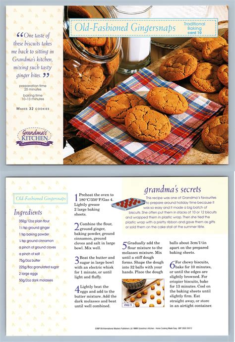 Old Fashioned Gingersnaps Baking Grandma S Kitchen Recipe Card