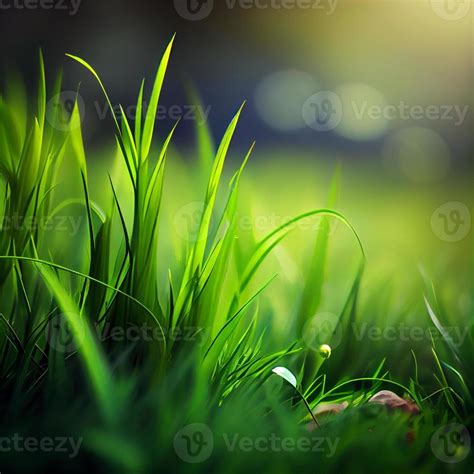 Beautiful texture of green meadow grass with dew drops close up ...