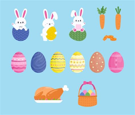 Premium Vector Vector Flat Easter Egg And Bunny Element Set