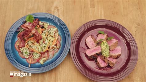 Gegrilltes Entrecôte mit Tomaten Graupen Salat und Salsa NDR de