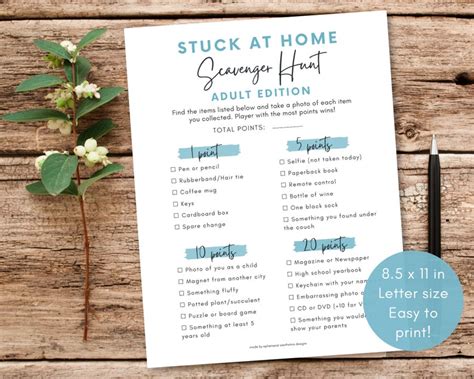 Stuck At Home Scavenger Hunt For Adults Printable Adult Etsy