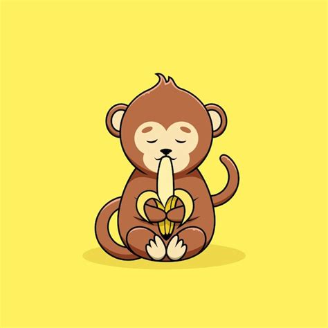 Personagem De Macaco Bonito Comendo Banana Desenho Animado Vetorial