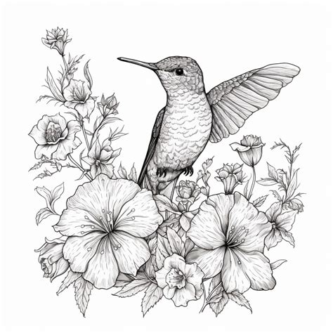 Premium Photo | A drawing of a hummingbird sitting on a flower branch generative ai